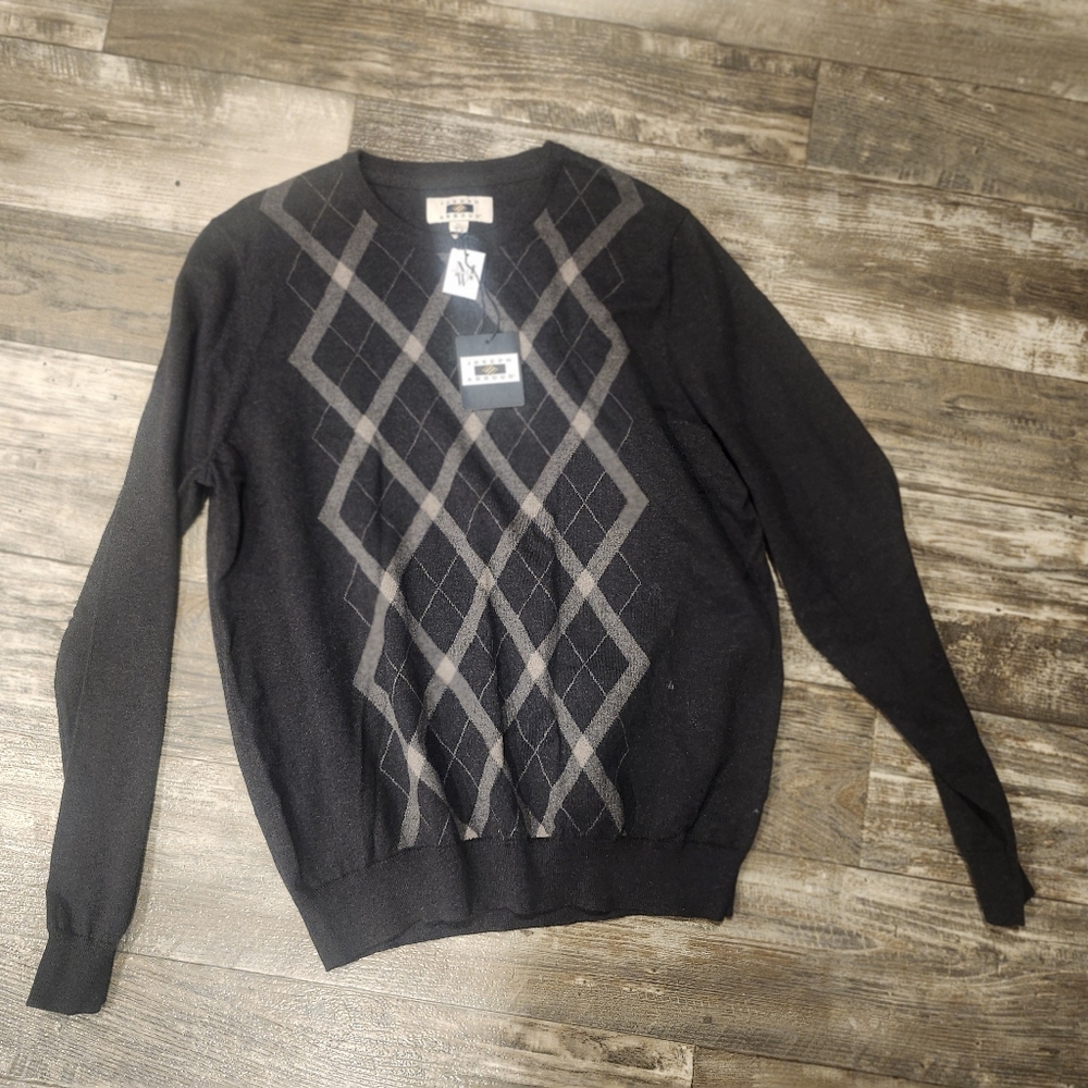 Joseph Abboud Argyle Sweater Mens XL Cotton Wool Cashmere Blend Old Money - Picture 2 of 7